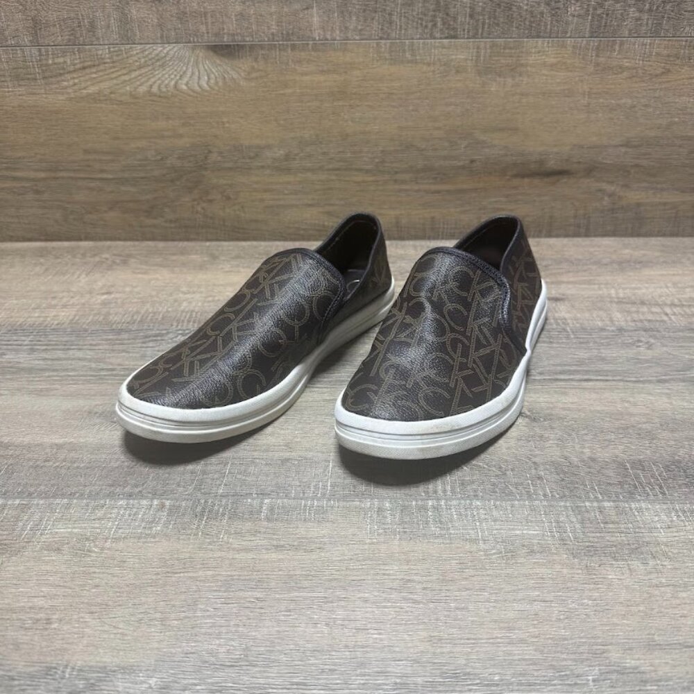 Calvin Klein Marren Brown Faux Leather Slip On Sneakers Women's Size 9